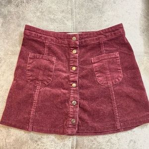 Brandy Melville Maroon Corduroy Button-Up Skirt